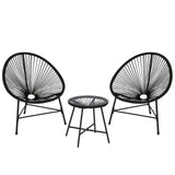 Garvee Garvee 3 Piece Patio Furniture Set Acapulco Chairs Woven Rope Chairs and Glass Top Table for Outdoor Patio Conversation Bistro Sets All Weather for Yard Balcony Poolside, Black - Black
