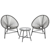 Garvee 3 Piece Patio Furniture Set Acapulco Chairs Woven Rope Chairs and Glass Top Table for Outdoor Patio Conversation Bistro Sets All Weather for Yard Balcony Poolside, Grey - Grey
