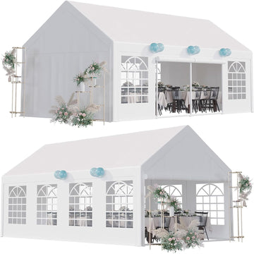 Garvee Heavy Duty Party Tent 13x26 Ft with Steel Frame, Waterproof Polyester Roof, Removable Sidewalls, Black Oxford Bags, Outdoor Events