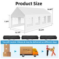 Garvee Heavy Duty Party Tent 13x26 Ft with Steel Frame, Waterproof Polyester Roof, Removable Sidewalls, Black Oxford Bags, Outdoor Events