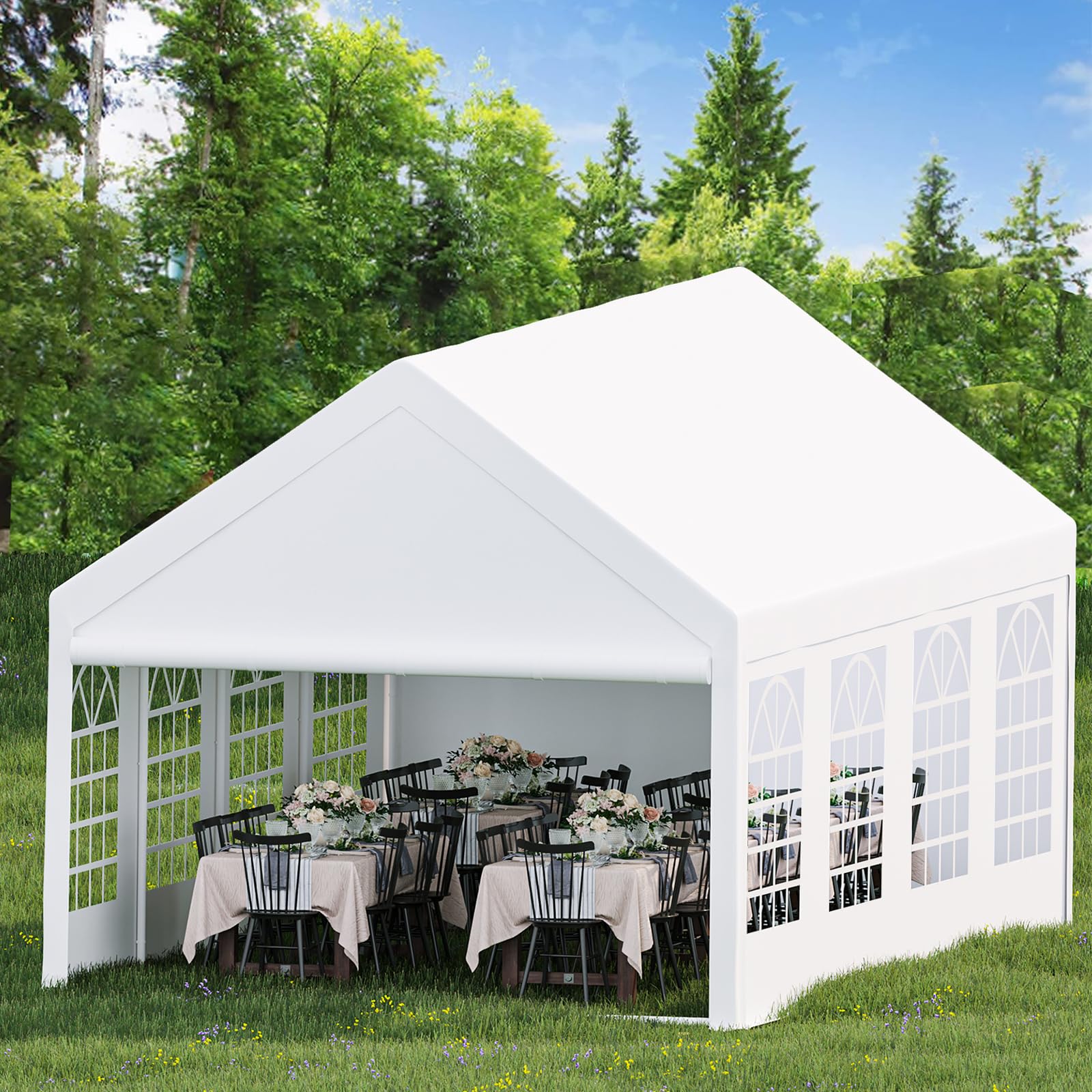 Garvee Heavy Duty Party Tent 13x26 Ft with Steel Frame, Waterproof Polyester Roof, Removable Sidewalls, Black Oxford Bags, Outdoor Events
