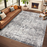 Garvee 6x9 Area Rugs Machine Washable, Soft Low Pile Large Rugs for Living Room Bedroom Non-Slip, Boho Vintage Distressed Print Indoor Lightweight Thin Carpet Rug, Grey - Gray