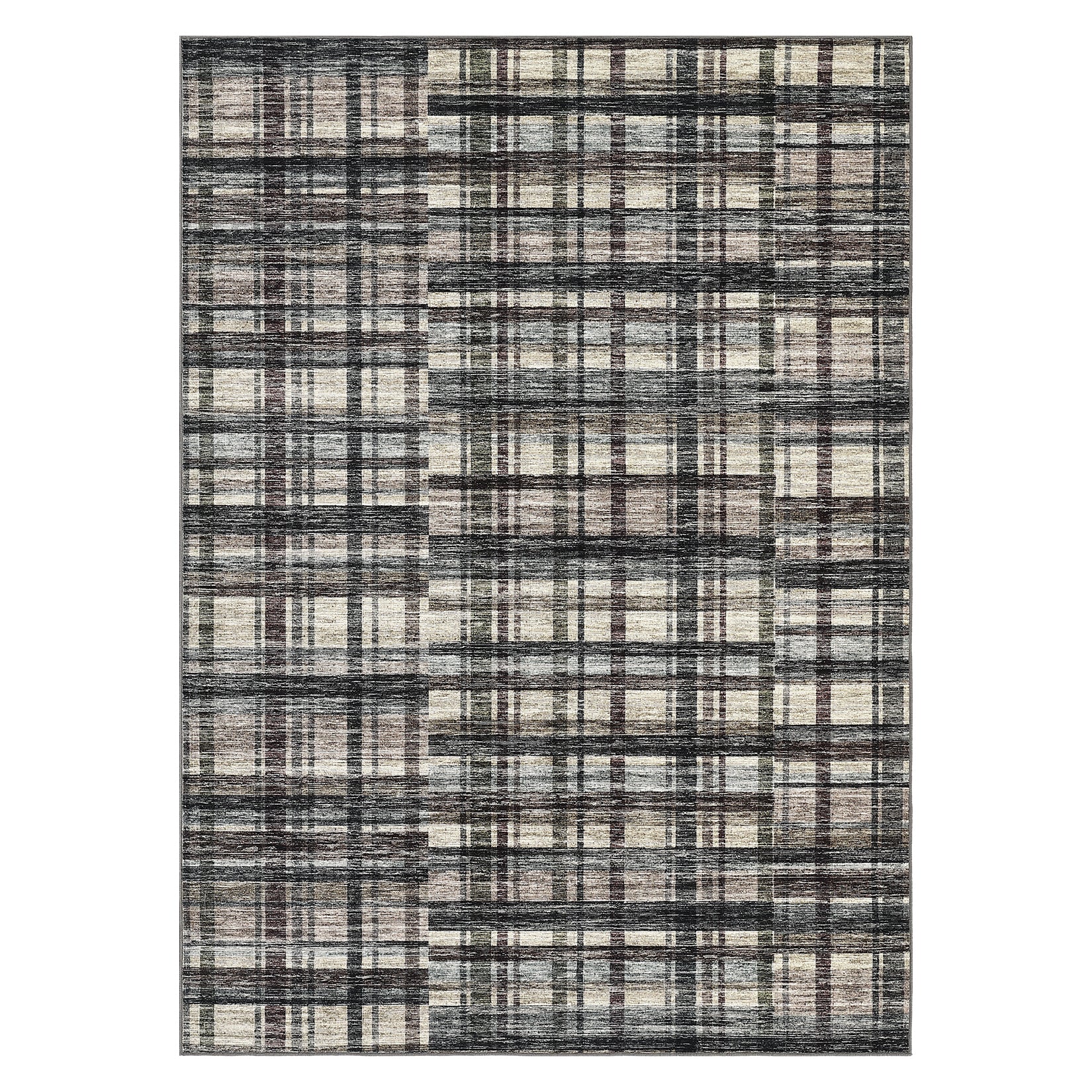 Garvee 9x12 Distressed Plaid Area Rug Faux Wool Soft Low Pile Washable Dark Green for Living Room Bedroom Nursery