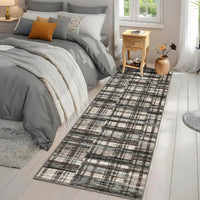 Garvee Modern Hallway Rugs 2x6 Washable Plaid Accent Carpet with Non-Slip Backing, Stain-Resistant Low Pile Indoor Mat, Farmhouse Floor Cover for Laundry, Bedroom, Green Brown