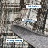 Garvee Modern Hallway Rugs 2x6 Washable Plaid Accent Carpet with Non-Slip Backing, Stain-Resistant Low Pile Indoor Mat, Farmhouse Floor Cover for Laundry, Bedroom, Green Brown