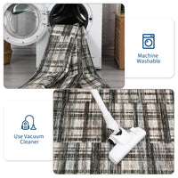 Garvee Modern Hallway Rugs 2x6 Washable Plaid Accent Carpet with Non-Slip Backing, Stain-Resistant Low Pile Indoor Mat, Farmhouse Floor Cover for Laundry, Bedroom, Green Brown