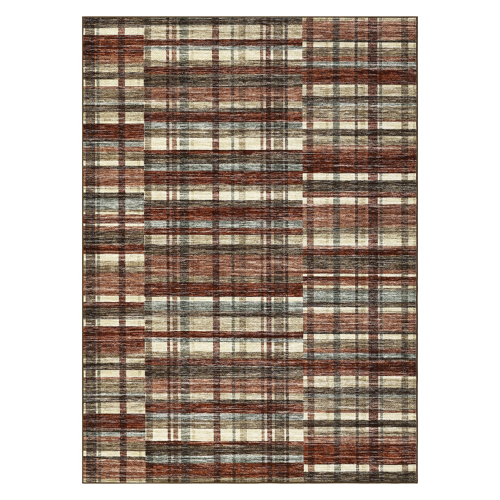 Garvee 10x13 Large Washable Area Rug Dark Red for Living Room Bedroom Office, Low Pile Faux Wool, Modern Plaid Design, Stain Resistant