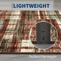 Garvee Modern Hallway Rugs 2x6 Washable Plaid Accent Carpet with Non-Slip Backing, Stain-Resistant Low Pile Indoor Mat, Farmhouse Floor Cover for Laundry, Bedroom, Red