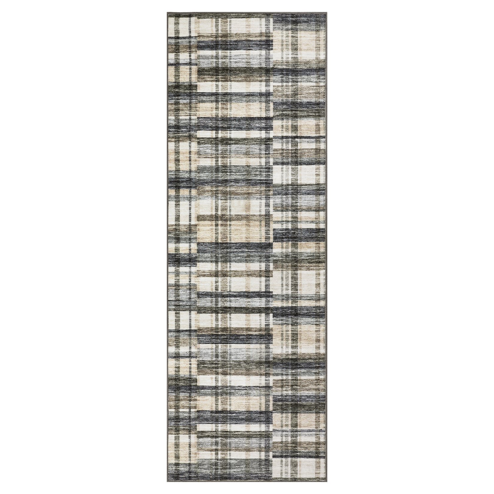 Garvee Modern Hallway Rugs 2x6 Washable Plaid Accent Carpet with Non-Slip Backing, Stain-Resistant Low Pile Indoor Mat, Farmhouse Floor Cover for Laundry, Bedroom