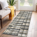 Garvee Modern Hallway Rugs 2x6 Washable Plaid Accent Carpet with Non-Slip Backing, Stain-Resistant Low Pile Indoor Mat, Farmhouse Floor Cover for Laundry, Bedroom - Gray Blue Multi