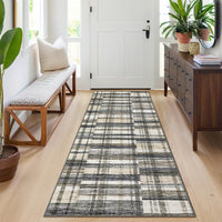 Garvee Modern Hallway Rugs 2x6 Washable Plaid Accent Carpet with Non-Slip Backing, Stain-Resistant Low Pile Indoor Mat, Farmhouse Floor Cover for Laundry, Bedroom