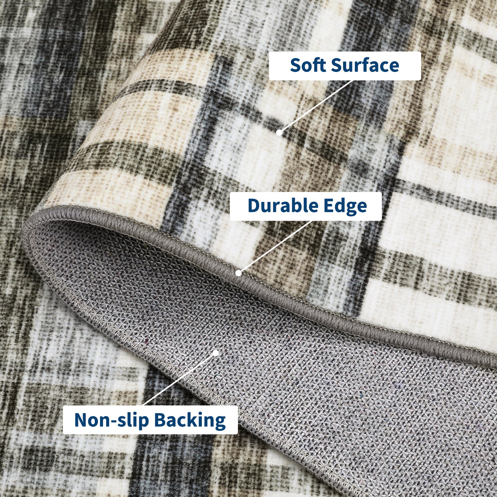 Garvee Modern Hallway Rugs 2x6 Washable Plaid Accent Carpet with Non-Slip Backing, Stain-Resistant Low Pile Indoor Mat, Farmhouse Floor Cover for Laundry, Bedroom
