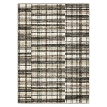Garvee Plaid Beige & Camel Multi 5x7 Area Rug Soft Faux Wool Non Slip Distressed Modern