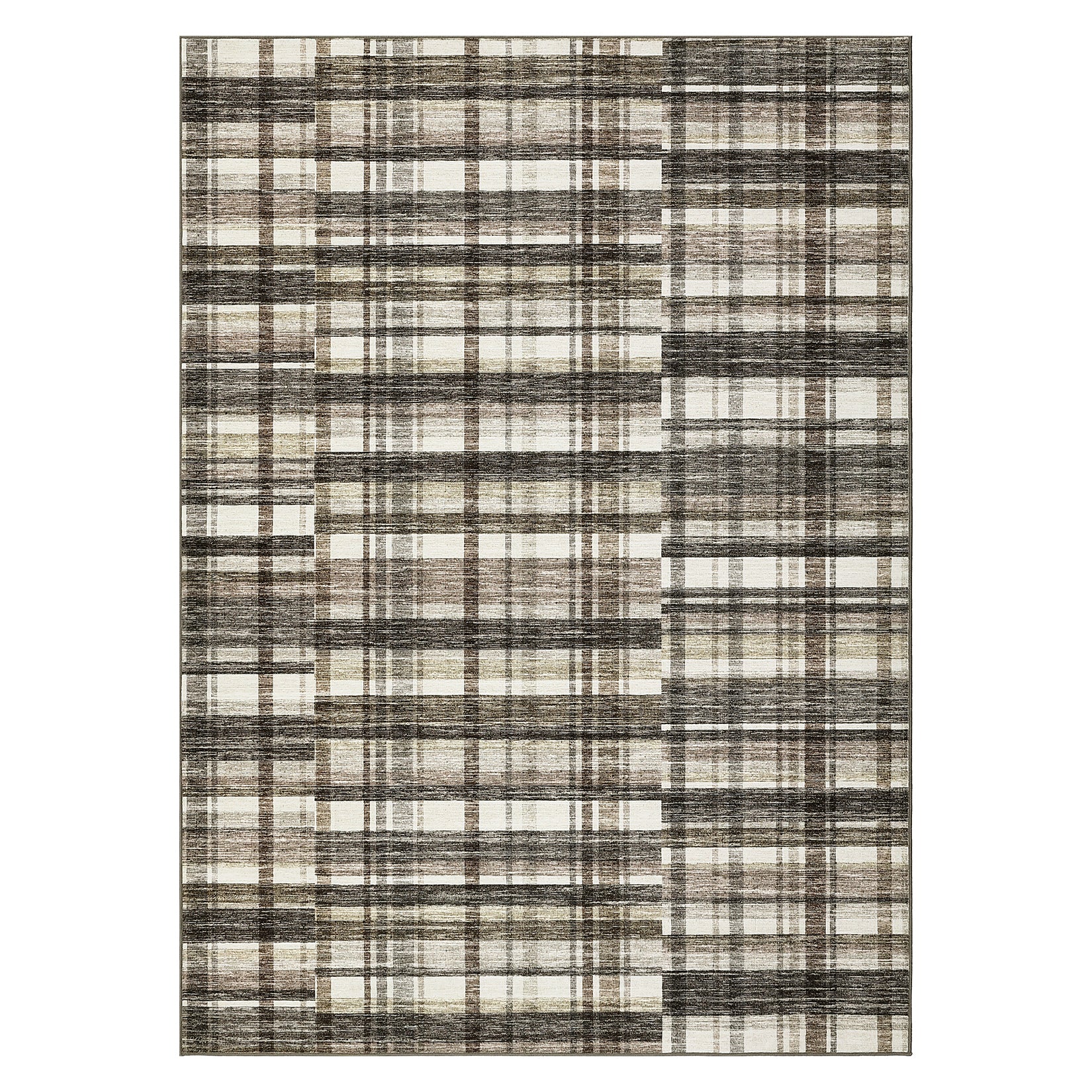 Garvee Plaid Beige & Camel Multi 9x12 Living Room Area Rugs Modern Distressed Plaid Low Pile Washable Non Slip