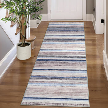 Garvee Washable Runner Rug 2x6 Modern Strip Accent Carpet with Non-Slip Backing, Soft Low Pile Floor Cover, Stain-Resistant Contemporary Area Rug for Kitchen, Bedroom, Laundry, Blue Camel