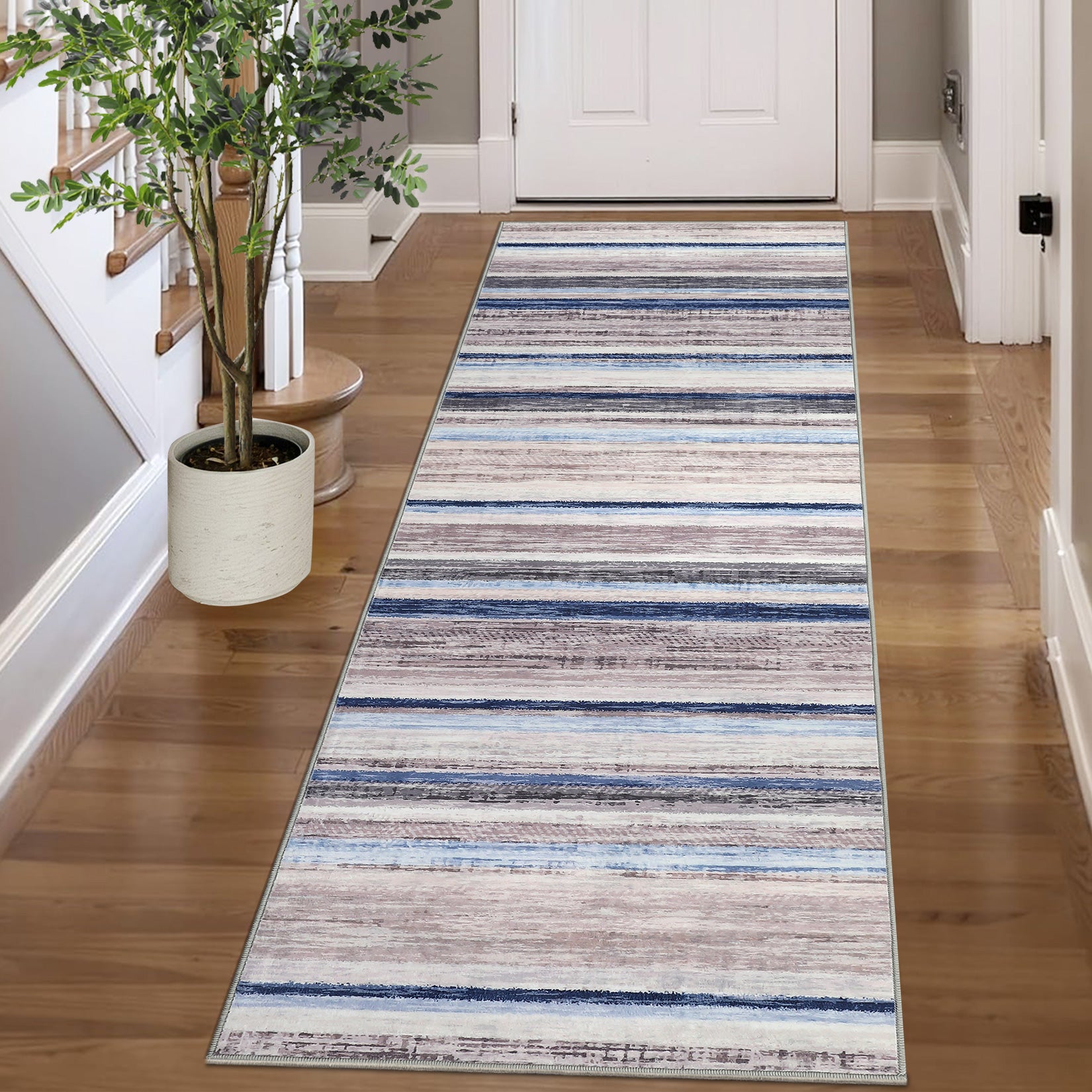 Garvee Washable Runner Rug 2x6 Modern Strip Accent Carpet with Non-Slip Backing, Soft Low Pile Floor Cover, Stain-Resistant Contemporary Area Rug for Kitchen, Bedroom, Laundry, Blue Camel