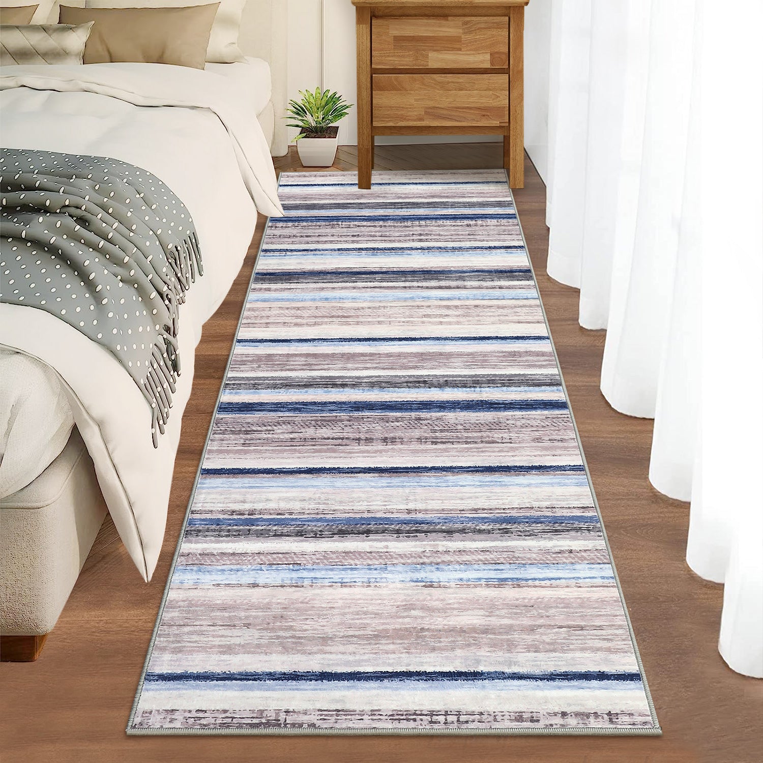 Garvee Washable Runner Rug 2x6 Modern Strip Accent Carpet with Non-Slip Backing, Soft Low Pile Floor Cover, Stain-Resistant Contemporary Area Rug for Kitchen, Bedroom, Laundry, Blue Camel
