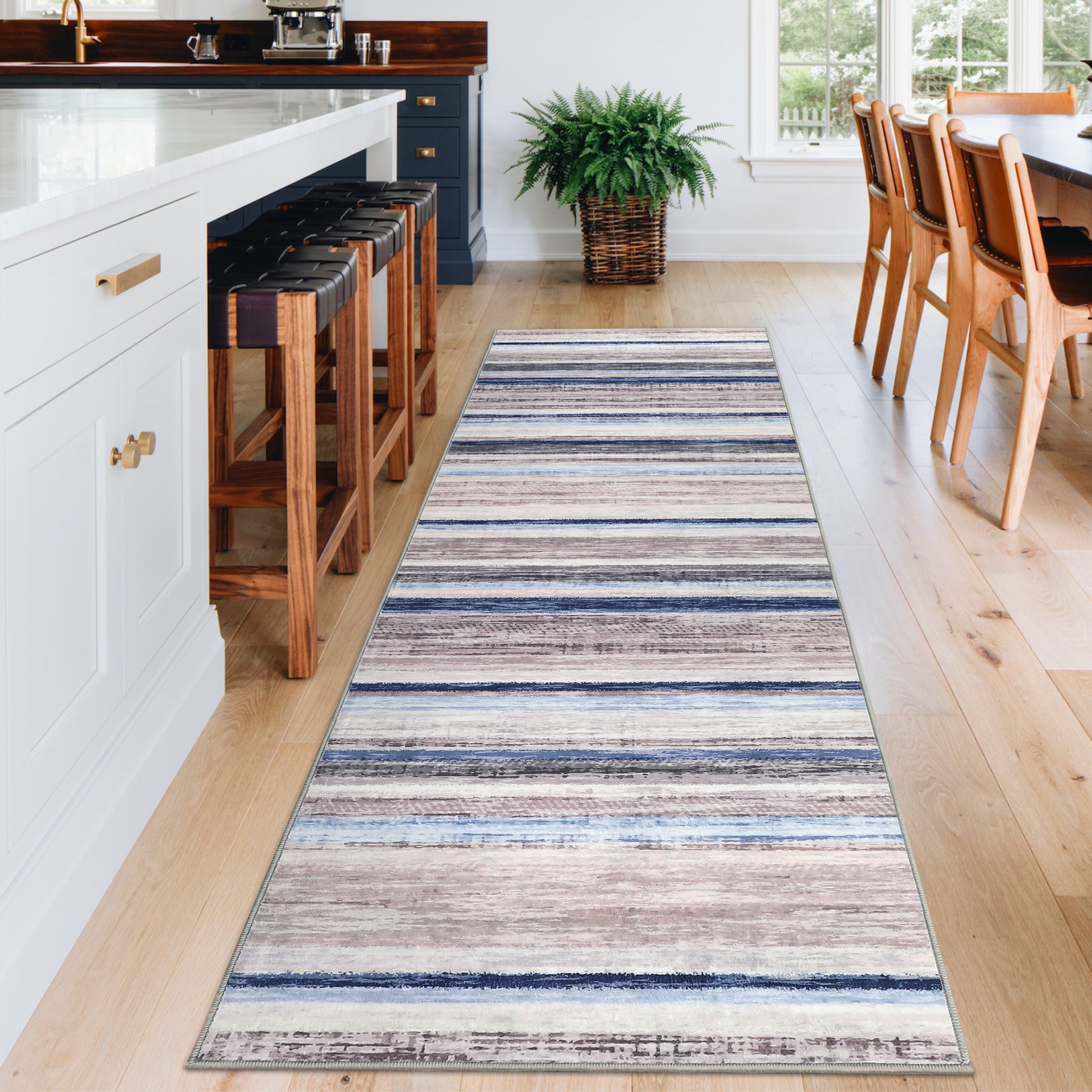 Garvee Washable Runner Rug 2x6 Modern Strip Accent Carpet with Non-Slip Backing, Soft Low Pile Floor Cover, Stain-Resistant Contemporary Area Rug for Kitchen, Bedroom, Laundry, Blue Camel