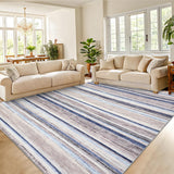 Garvee Area Rug 6x9 Washable Modern Strip Accent Carpet with Non-Slip Backing, Soft Low Pile Floor Cover, Stain-Resistant Contemporary Throw Rug for Bedroom, Office, Blue Camel - Blue