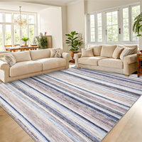 Garvee Area Rug 6x9 Washable Modern Strip Accent Carpet with Non-Slip Backing, Soft Low Pile Floor Cover, Stain-Resistant Contemporary Throw Rug for Bedroom, Office, Blue Camel