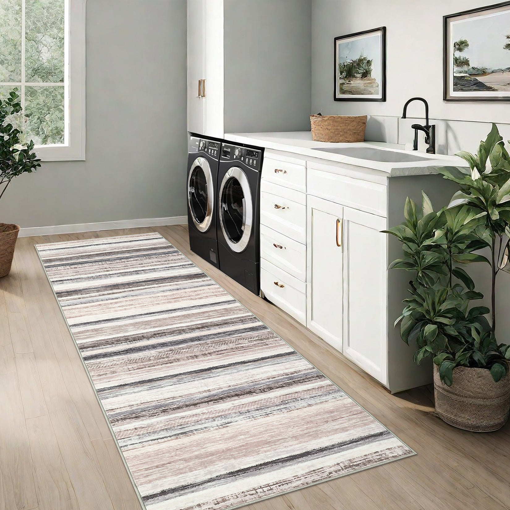 Garvee Washable Runner Rug 2x6 Modern Strip Accent Carpet with Non-Slip Backing, Soft Low Pile Floor Cover, Stain-Resistant Contemporary Area Rug for Kitchen, Bedroom, Laundry, Camel