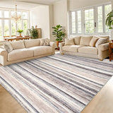 Garvee Washable Area Rug 5x7 Modern Strip Throw Rug with Non-Slip Backing, Stain-Resistant Contemporary Accent Carpet, Soft Low Pile Indoor Mat for Bedroom, Office, Camel - Camel
