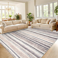 Garvee Washable Area Rug 5x7 Modern Strip Throw Rug with Non-Slip Backing, Stain-Resistant Contemporary Accent Carpet, Soft Low Pile Indoor Mat for Bedroom, Office, Camel