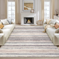 Garvee Washable Area Rug 5x7 Modern Strip Throw Rug with Non-Slip Backing, Stain-Resistant Contemporary Accent Carpet, Soft Low Pile Indoor Mat for Bedroom, Office, Camel