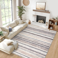 Garvee Washable Area Rug 5x7 Modern Strip Throw Rug with Non-Slip Backing, Stain-Resistant Contemporary Accent Carpet, Soft Low Pile Indoor Mat for Bedroom, Office, Camel