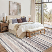 Garvee Washable Area Rug 5x7 Modern Strip Throw Rug with Non-Slip Backing, Stain-Resistant Contemporary Accent Carpet, Soft Low Pile Indoor Mat for Bedroom, Office, Camel