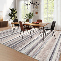 Garvee Washable Area Rug 5x7 Modern Strip Throw Rug with Non-Slip Backing, Stain-Resistant Contemporary Accent Carpet, Soft Low Pile Indoor Mat for Bedroom, Office, Camel