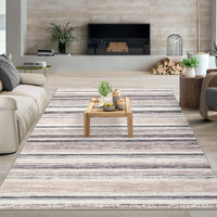 Garvee Washable Area Rug 5x7 Modern Strip Throw Rug with Non-Slip Backing, Stain-Resistant Contemporary Accent Carpet, Soft Low Pile Indoor Mat for Bedroom, Office, Camel