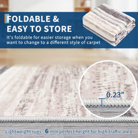 Garvee Washable Area Rug 5x7 Modern Strip Throw Rug with Non-Slip Backing, Stain-Resistant Contemporary Accent Carpet, Soft Low Pile Indoor Mat for Bedroom, Office, Camel