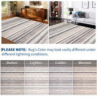 Garvee Washable Area Rug 5x7 Modern Strip Throw Rug with Non-Slip Backing, Stain-Resistant Contemporary Accent Carpet, Soft Low Pile Indoor Mat for Bedroom, Office, Camel