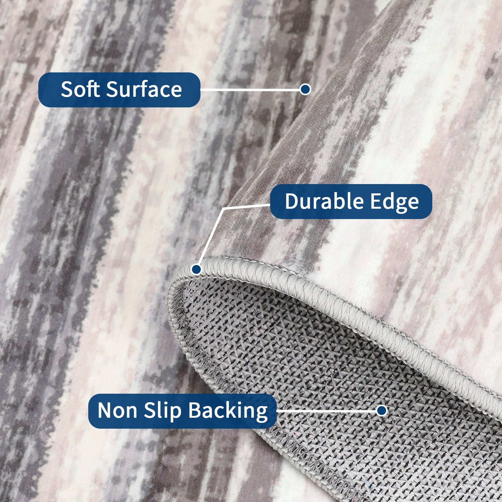 Garvee Washable Area Rug 5x7 Modern Strip Throw Rug with Non-Slip Backing, Stain-Resistant Contemporary Accent Carpet, Soft Low Pile Indoor Mat for Bedroom, Office, Camel