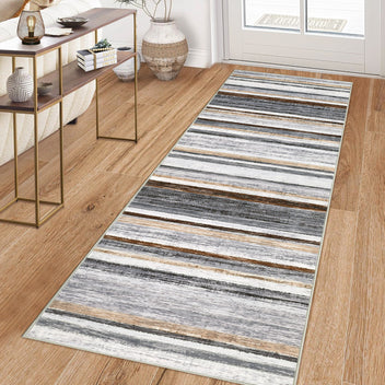 Garvee Washable Runner Rug 2x6 Modern Strip Accent Carpet with Non-Slip Backing, Soft Low Pile Floor Cover, Stain-Resistant Contemporary Area Rug for Kitchen, Bedroom, Laundry, Grey Brown