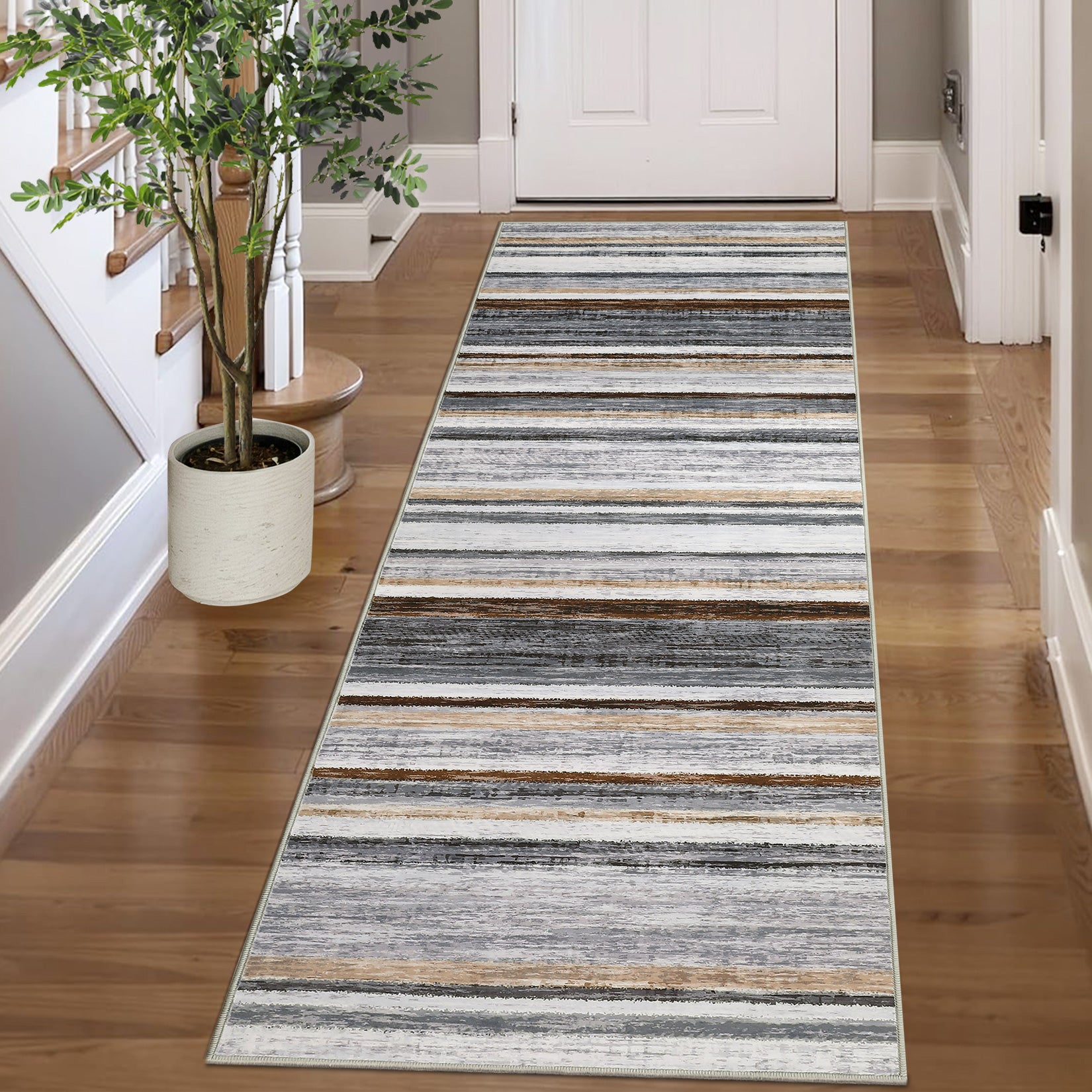 Garvee Washable Runner Rug 2x6 Modern Strip Accent Carpet with Non-Slip Backing, Soft Low Pile Floor Cover, Stain-Resistant Contemporary Area Rug for Kitchen, Bedroom, Laundry, Grey Brown