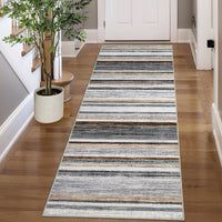 Garvee Washable Runner Rug 2x6 Modern Strip Accent Carpet with Non-Slip Backing, Soft Low Pile Floor Cover, Stain-Resistant Contemporary Area Rug for Kitchen, Bedroom, Laundry, Grey Brown