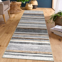 Garvee Washable Runner Rug 2x6 Modern Strip Accent Carpet with Non-Slip Backing, Soft Low Pile Floor Cover, Stain-Resistant Contemporary Area Rug for Kitchen, Bedroom, Laundry, Grey Brown
