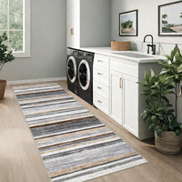 Garvee Washable Runner Rug 2x6 Modern Strip Accent Carpet with Non-Slip Backing, Soft Low Pile Floor Cover, Stain-Resistant Contemporary Area Rug for Kitchen, Bedroom, Laundry, Grey Brown