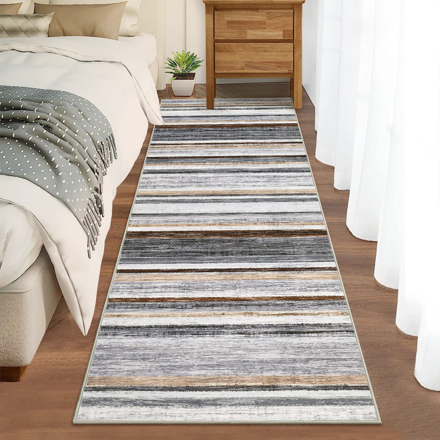 Garvee Washable Runner Rug 2x6 Modern Strip Accent Carpet with Non-Slip Backing, Soft Low Pile Floor Cover, Stain-Resistant Contemporary Area Rug for Kitchen, Bedroom, Laundry, Grey Brown