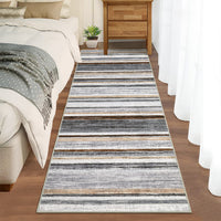 Garvee Washable Runner Rug 2x6 Modern Strip Accent Carpet with Non-Slip Backing, Soft Low Pile Floor Cover, Stain-Resistant Contemporary Area Rug for Kitchen, Bedroom, Laundry, Grey Brown