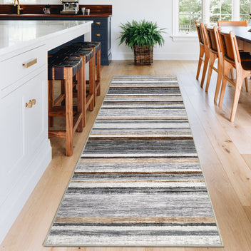 Garvee Washable Runner Rug 2x6 Modern Strip Accent Carpet with Non-Slip Backing, Soft Low Pile Floor Cover, Stain-Resistant Contemporary Area Rug for Kitchen, Bedroom, Laundry, Grey Brown
