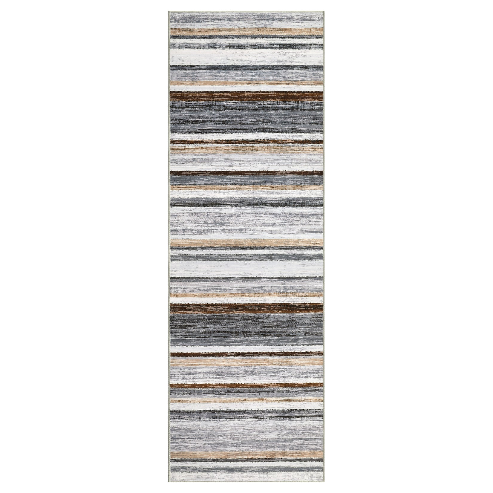 Garvee Washable Runner Rug 2x6 Modern Strip Accent Carpet with Non-Slip Backing, Soft Low Pile Floor Cover, Stain-Resistant Contemporary Area Rug for Kitchen, Bedroom, Laundry, Grey Brown