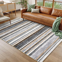 Garvee Large Living Room Rug 10x13 Washable Modern Strip Area Rug with Non-Slip Backing, Stain-Resistant Contemporary Floor Cover, Soft Low Pile Accent Carpet for Bedroom, Grey Brown