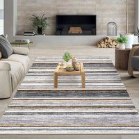 Garvee Large Living Room Rug 10x13 Washable Modern Strip Area Rug with Non-Slip Backing, Stain-Resistant Contemporary Floor Cover, Soft Low Pile Accent Carpet for Bedroom, Grey Brown