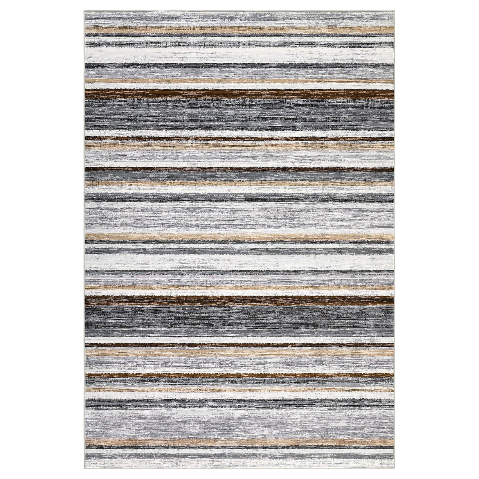 Garvee Large Living Room Rug 10x13 Washable Modern Strip Area Rug with Non-Slip Backing, Stain-Resistant Contemporary Floor Cover, Soft Low Pile Accent Carpet for Bedroom, Grey Brown