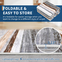 Garvee Washable Area Rug 5x7 Modern Strip Throw Rug with Non-Slip Backing, Stain-Resistant Contemporary Accent Carpet, Soft Low Pile Indoor Mat for Bedroom, Office, Grey Brown