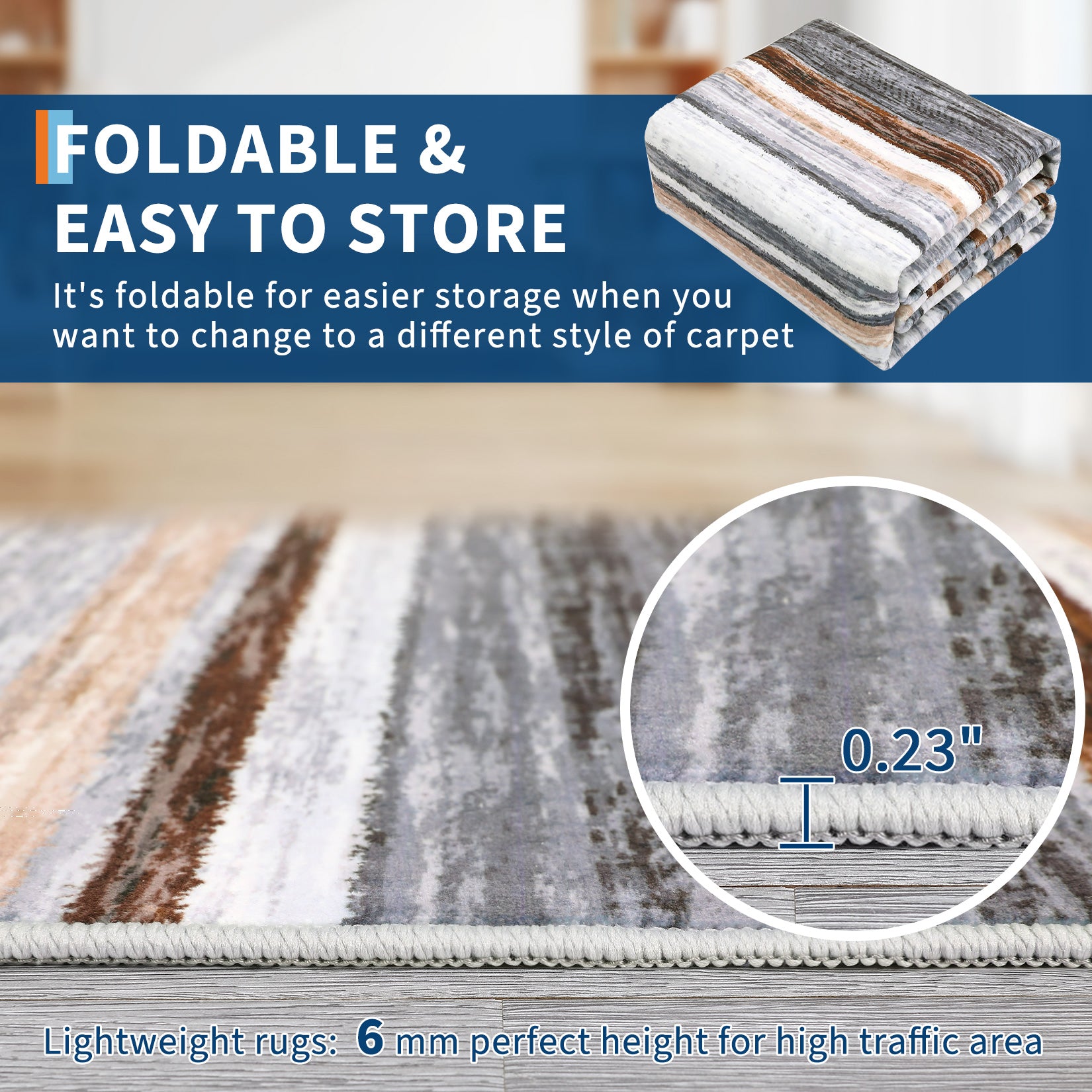Garvee Washable Runner Rug 2x6 Modern Strip Accent Carpet with Non-Slip Backing, Soft Low Pile Floor Cover, Stain-Resistant Contemporary Area Rug for Kitchen, Bedroom, Laundry, Grey Brown