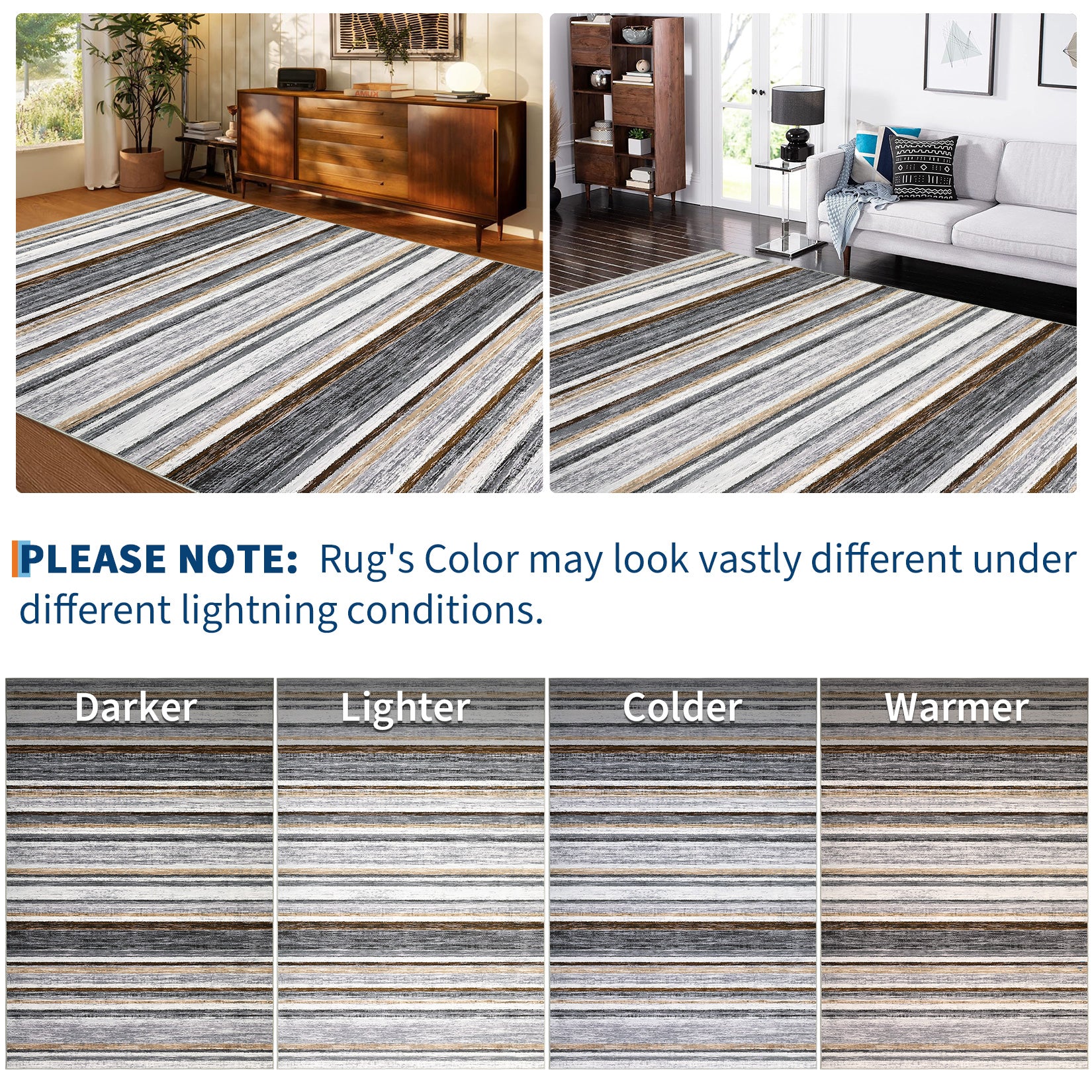 Garvee Washable Runner Rug 2x6 Modern Strip Accent Carpet with Non-Slip Backing, Soft Low Pile Floor Cover, Stain-Resistant Contemporary Area Rug for Kitchen, Bedroom, Laundry, Grey Brown